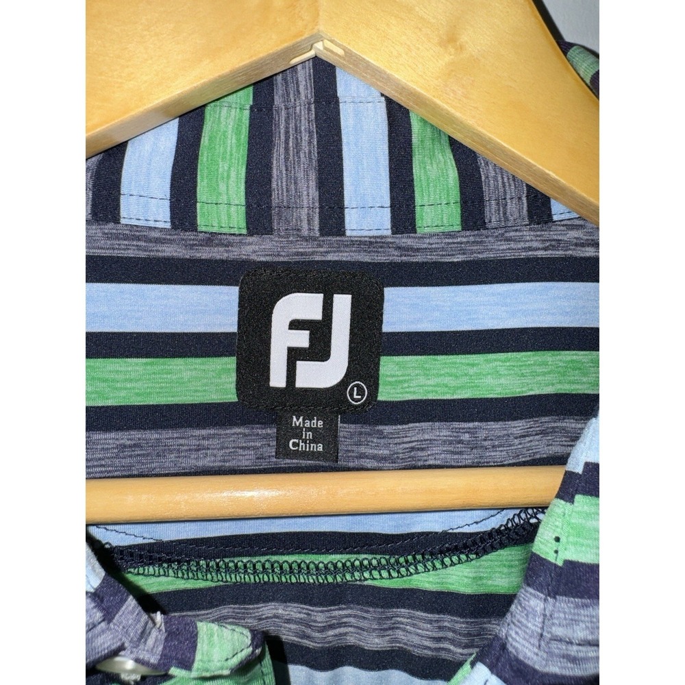 FootJoy FJ Mens Short Sleeve Golf Polo Shirt L Large Blue Green Striped Camo - Picture 3 of 8